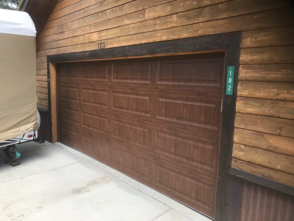 long-panel faux wood garage door